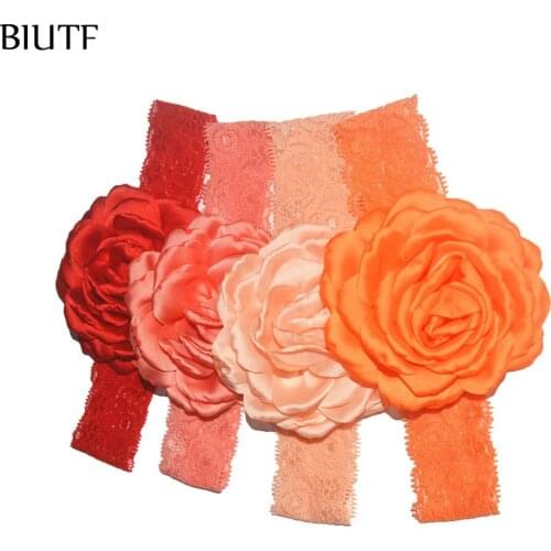 2pcs/lot Big Satin Peony Flower Lace Headband Princess Girl Chic Headwear Hair Accessories All color in Stock HB011