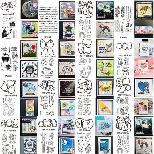 Metal Cutting Dies Match Clear Silicone Stamps Mix Animals Tree Flower Penguin Whale Unicorn Owl Letter Sentence Make Cards 2021