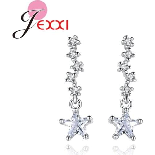 Sweet Cubic Zircon Star Pattern Crystal Stone Earrings for Bride Wedding Ceremony Accessories Sterling 925 Silver