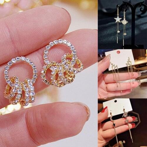 Fashion Gold Color Korean Style Simple Crystal Drop Earrings For Women Wedding Jewerly Bridal Engagement Earrings Female Gifts