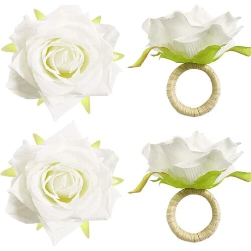 Handicraft Flower Napkin Rings Set of 4, Crafts Vine Design Napkin Holder Rings Table Decorations for Wedding, Banquet