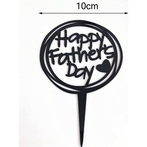 New Happy Fathers Day Acrylic Cake Topper Fathers Birthday Party Cake Decorations Circle Heart Gold Black Acrylic Cake Flags