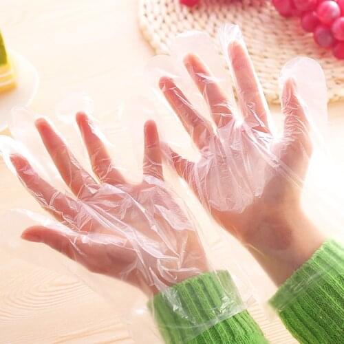 100Pcs Disposable Plastic Transparent Gloves Barbecue Food Fruit Cooking Gloves Household Bathroom Hygiene Cleaning Gloves