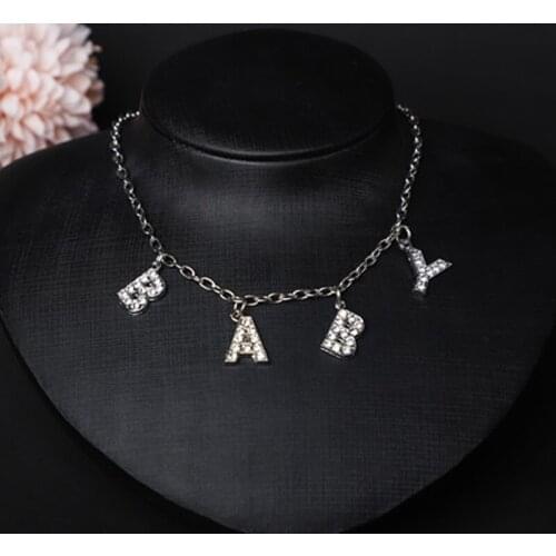 New Fashion Rhinestone Crystal Resin Letter Pendant Necklace For Women Metal Cool Charm Punk Y2K Choker Necklace Jewelry Gifts