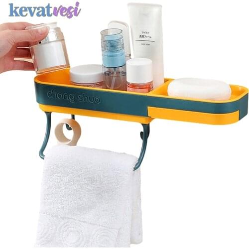 Bathroom Shelves Kitchen Wall-mounted Sponge Towel Cosmetic Storage Racks Multifunctional Drain Rack Toilet Organizer Punch-free