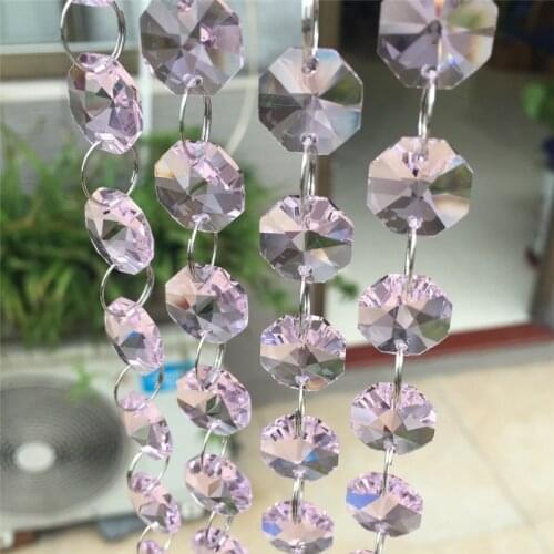 Lovely Pink 50 Meters Glass Crystal Garland Tree Wedding Table Centerpieces Decoration 14mm Crystal Octagon Beads Strand Chains
