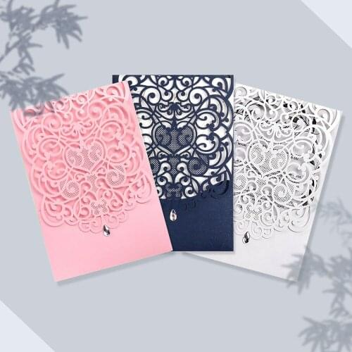 50X Sweetheart Wedding Invitation With Rhinestone DIY Personalized Printing Laser Cut Sweet 15 Anos Quinceanera Cards