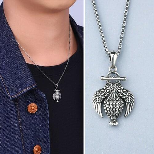 Manufacturer Direct S925 Silver Necklace Simple Vintage Thai Silver Owl nan nv Pendant Jewelry Generation of Fat