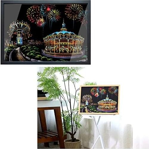 Scratch Art Rainbow Painting Paper, Sketch Pad DIY Night View Scratchboard for Kids & Adults, Engraving Art & Craft Set, Scratch