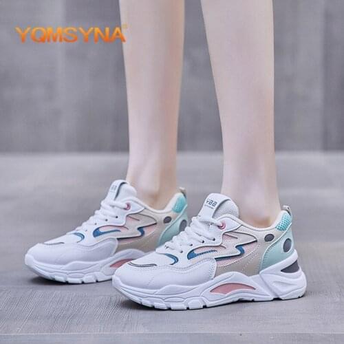 YQMSYNA Fashion Vulcanized Shoes Handmade Breathable Mesh Mixed Colors Lace-up Sports Shoes Thick Bottom Non-slip Sneakers Q06