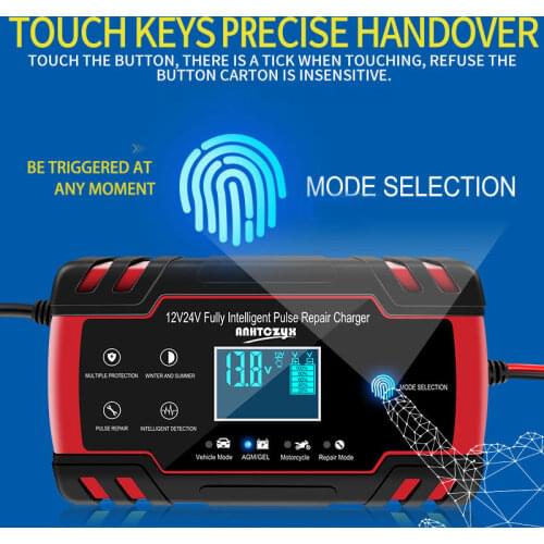 Battery Charger 12v 24V 8A Pulse Repair LCD Display Smart Fast Charge AGM Deep Cycle GEL Lead-Acid Automatic Car Battery Charger
