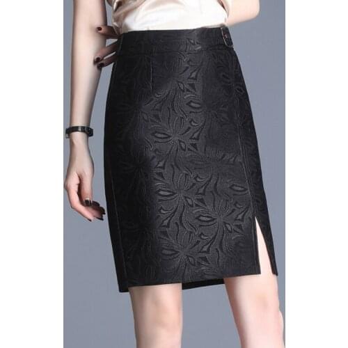 2020 Summer Spring Woman Clothes , Female High Waisted Placket Black Lace Skirt , Womans Slim 4xl Pencil Knee Length Skirts