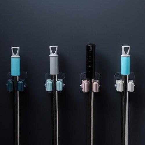 2021 new Nordic-colored punch-free hanging mop rack bathroom mop hook bathroom sticky hook broom rack card holder mop clip