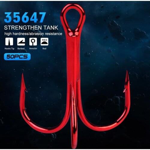 50pcs/lot Fishing Hook 2# 4# 6# 8# 10# Saltwater Overstriking Antirust FIshHook Fishing Tackle High Carbon Steel Treble Hook