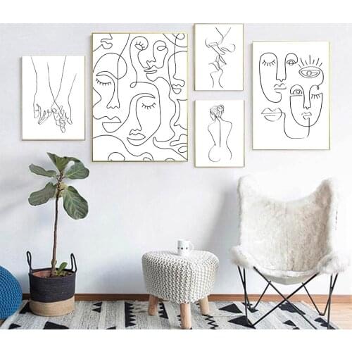 Abstract Line Couple Lips Kiss Sexy Hand Wall Art Canvas Painting Nordic Posters And Prints Wall Pictures For Living Room Decor