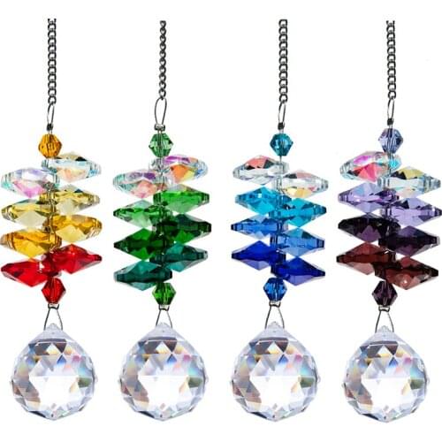 H&D Chakra 20mm Chandelier Crystal Prism Ball Suncatcher Window Hanging Pendant Rainbow Maker Home Garden Decor Set,Pack of 5