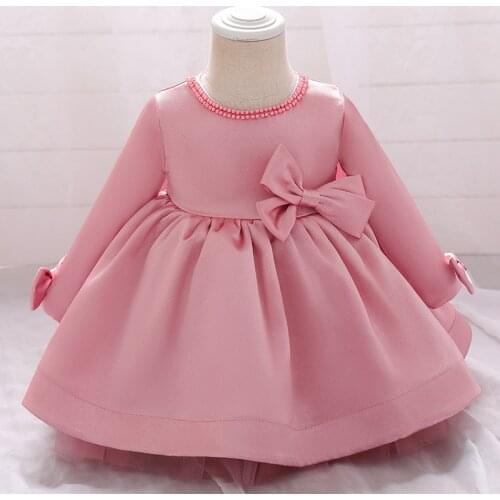 KEAIYOUHUO Flower Girls Pink Wedding Dresses Kids Long Sleeve Bead Appliques Lace Party Princess Birthday Dress Child Clothing