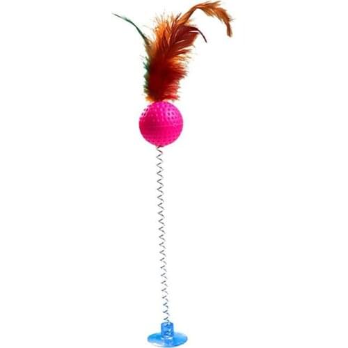 Dorakitten 1pc Cat Toy Spring Suction Cup Ball Fake Feather Decor Pet Interactive Toy Cat Teaser Pet Supplies Random Color