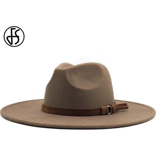FS Black Brown Winter Trilby Wool Fedora Hats For Women Large Brim Church Hats Jazz Men Panama Godfather Cap Sombrero Caps