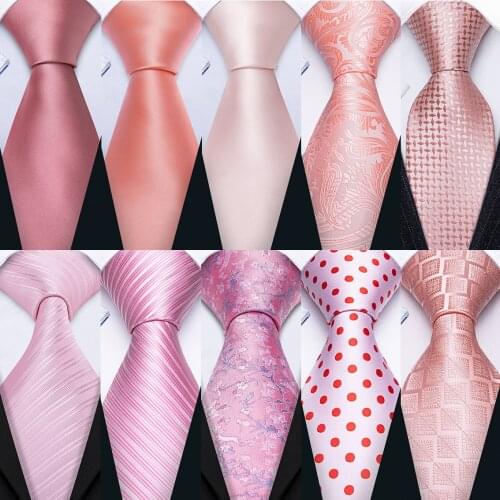 Fashion 100% Silk Pink Mens Wedding Tie Hanky Set Barry.Wang Fashion Designer Paisley Floral Neckties For Men Gift Party Groom