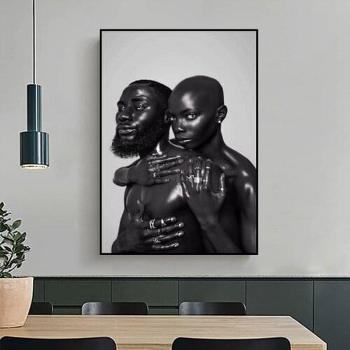 Wall Art HD Poster African Woman and Man Black Couple Naked Modern Canvas Prints Living Room Home Decor
