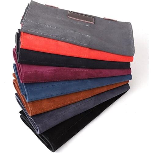 Brown Blue Hairdresser Cowhide Leather Tool Roll Barber Scissor Shear Organizer Salon Stylist Tool Pouch Beautician Case H3