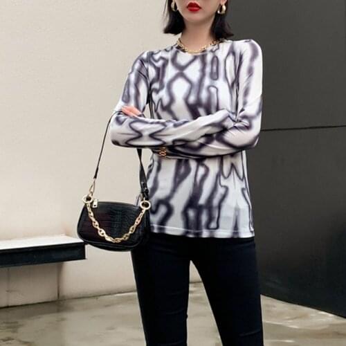 Tie Dye Crop Tops Tshirt Women Irregular Stripe Gothic Long Sleeve T-shirt Poleras Camiseta Mujer Women Harajuku Korean Wear