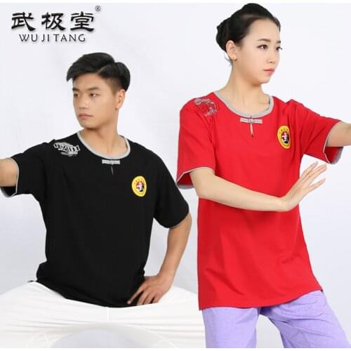 Pure Cotton Short Sleeve Tai Chi Summer Men And Women T Shirt Martail Art Top 5 Colors S - 4XL plus size female male