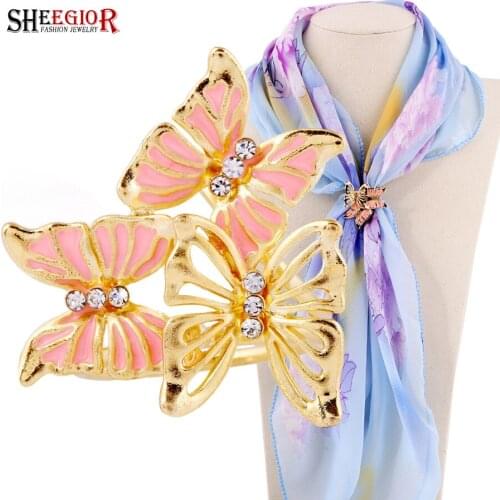 Lovely Enamel Butterfly Scarf Buckle Brooches for Women Accessories Fashion Romantic Wedding Bride Scarf Button Brooch Love Gift
