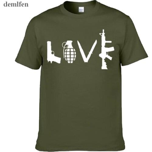 Mens O-neck Short Sleeve Tshirt Novelty LOVE Gun Cartoon Cotton T-shirt Cool Funny Tshirt Print T-shirt Men Tees