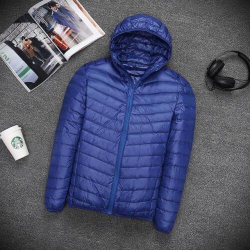 Autumn winter mens outdoor Lightweight thin Hooded down jacket Stand collar zipper coat male Solid color Large size outwear 5XL