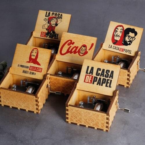 2020 latest design La Casa De Papel bella ciao Music Box Theme Music Wooden Hand Crank friends fans students Gifts Birthday Gift