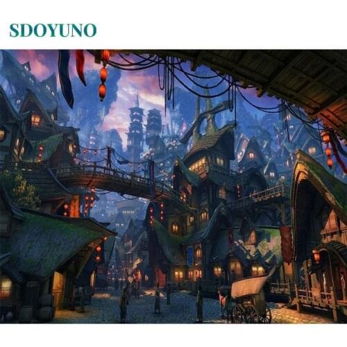SDOYUNO DIY Painting By Numbers 60x75cm Oil Drawing by numbers Landscape Frameless City Digital Painting On Canvas