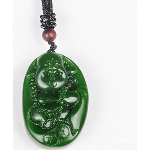 Natural Green Hand-carved Money Buddha Jade Pendant Fashion Boutique Jewelry Men and Women Ring Gift Accessories
