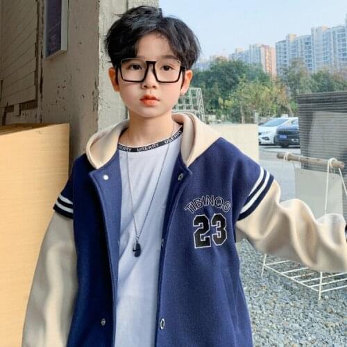2021 Spring New Childrens Korean-Style Color Matching Digital Fashion Boys' Coat Hooded