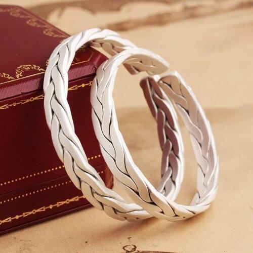 New Woven Silver Bracelets Female Couple Models A Pair Of Handmade Open Love Interwoven Bracelet Mens Jewelry Accessories