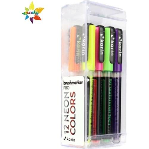 Original Poland KarinMarkers Brushmarker PRO| 12 NEON Colours Set Flexible soft pen in block letters Professional Art supplies
