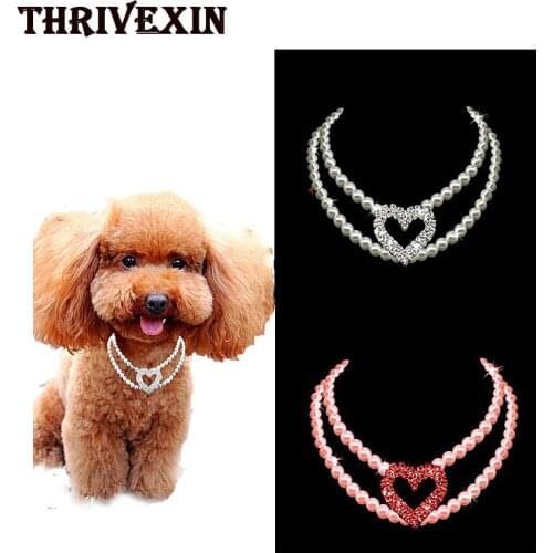 Dog Necklace Collar Rhinestone heart-shaped pearl jewelry Cat Lightweight Hanging Pet Products for Puppy Chihuahua Small Animal