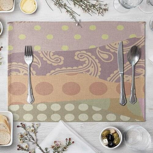 Pink Geometric Placemat for Dining Table Grid Dots Coaster Creative Printed Heat-resistant Kitchen Dining Accessories