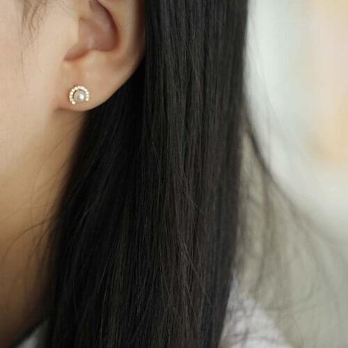 9K Solid Gold Pearl crystal Dainty Stud Earrings Jewelry Minimal Style bridal shower bridesmaid Victorian Vintage retro