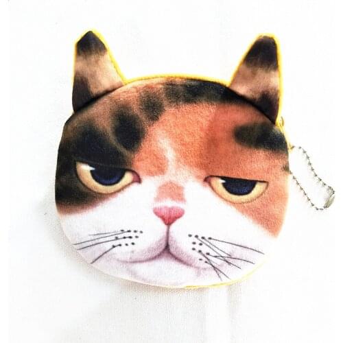 M020 Cute Plush Women Purses Cartoon 3D Printing Black Cat Colorful Cat Coin Purse Wallet Card Bag