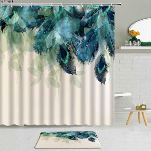 2Pcs Modern Simplicity Feather Shower Curtain Art Design Modeling Fabric Non-Slip Bath Mat Bathroom Decoration Bath Curtains Set
