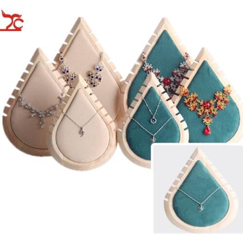 Solid Wood Water Drop 3-piece Necklace Holder Bracelet Pendant Display Storage Rack Jewelry Countertop Props Organizer