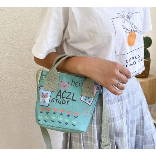 Spring Womens Bag 2021 New Fashion Air All Kinds of Canvas Hand-held Sidebag Net Red Fashion Bucket Bag Green