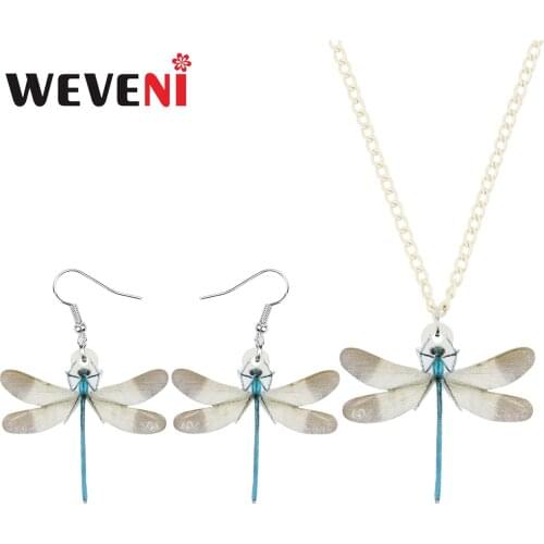 WEVENI Acrylic Brown Dragonfly Jewelry Sets Animal Insect Long Necklace Earrings For Women Kids Classic Party Gifts Decoration