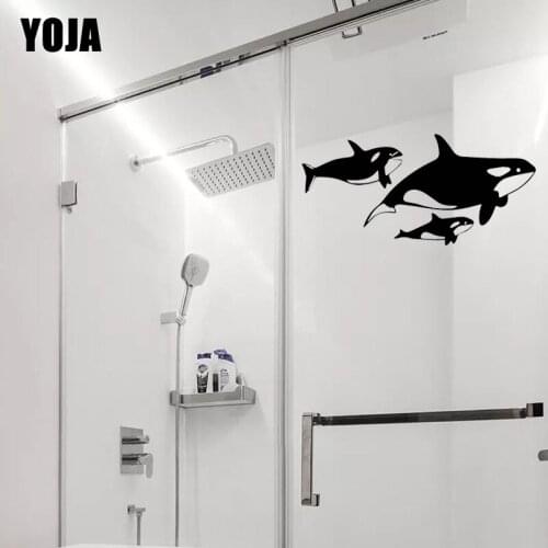 YOJA 13x27.2CM(One group)Whale Mother And Whale Baby Room Wall Stickers Decorated Bathroom Shower Decals G2-0490