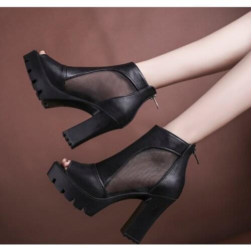 Net yarn sandals women summer 2021 new super high heel thick heel thick bottom fish mouth waterproof platform sandals high heels