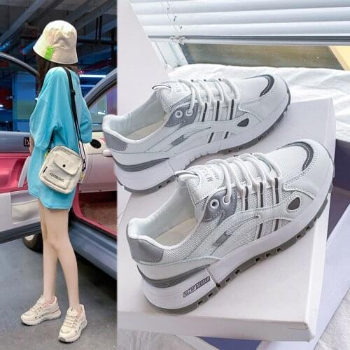 2021 Spring Summer Women Shoes flat sneakers women casual shoes low upper lace up platform woman white shoes