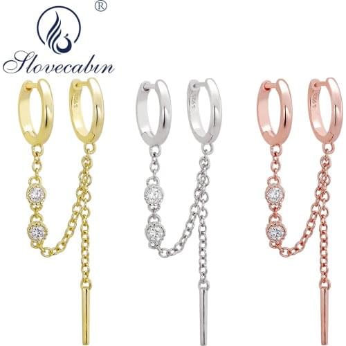 Slovecabin Real 100% 925 Sterling Silver Chain Huggies Earrings For Women Popular Piercing Women Earrings Fine Jewelry Making