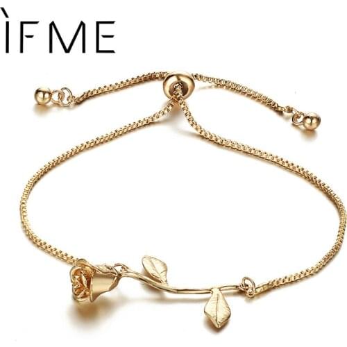 IF ME Rose Gold Bouquet Charm Link Bracelets Adjustable Silver Color Alloy Bracelets & Bangles Women Wedding Jewelry Gifts